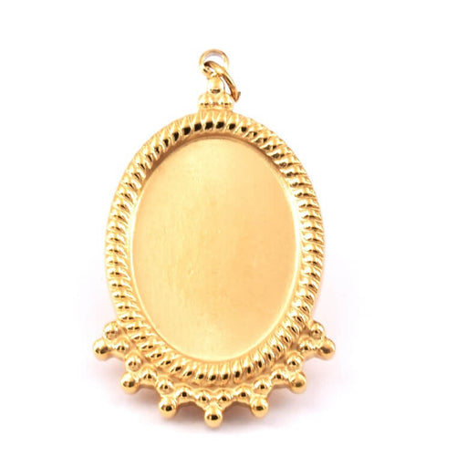 Kaufen Sie Perlen in Deutschland Ovaler Anhänger aus goldfarbenem Edelstahl – 30 x 18,5 mm – für Cabochon 18 x 13 mm (1)