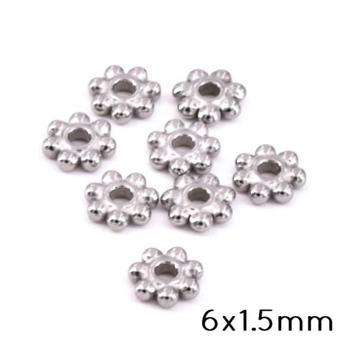 Heishi-Perlen-Abstandshalter aus Edelstahl – 6 x 1,5 mm – Loch: 1,4 mm (10)