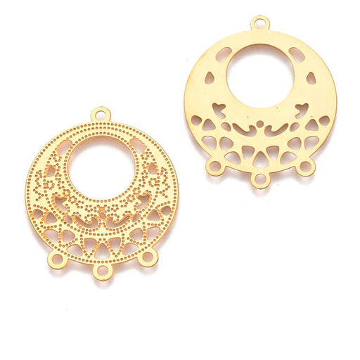 Kaufen Sie Perlen in Deutschland Runde Kronleuchter-Ohrringe mit 3 Ringen – Goldfarbener Edelstahl 30 x 25 mm (2)