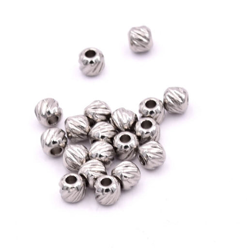 Kaufen Sie Perlen in Deutschland Gerippte Trennperle aus Edelstahl 3 mm – Loch: 1,2 mm (20)
