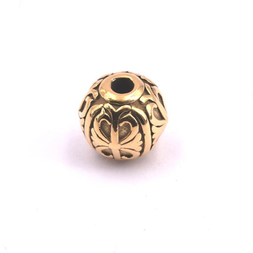 Kaufen Sie Perlen in Deutschland Runde goldene Stahlperle mit Mustern 11,5 x 10,5 mm – Loch: 3,5 mm (1)