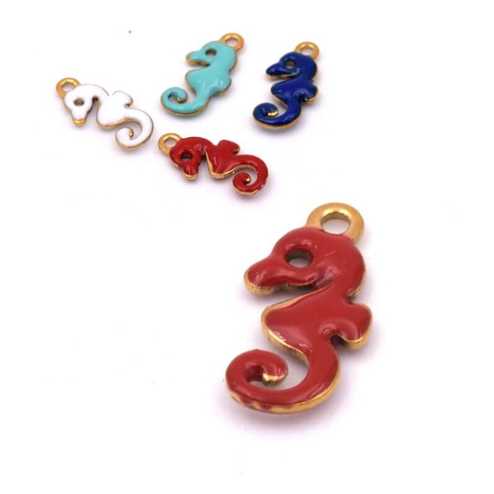 Seepferdchen-Anhänger rote Emaille Edelstahl 10 mm (1)