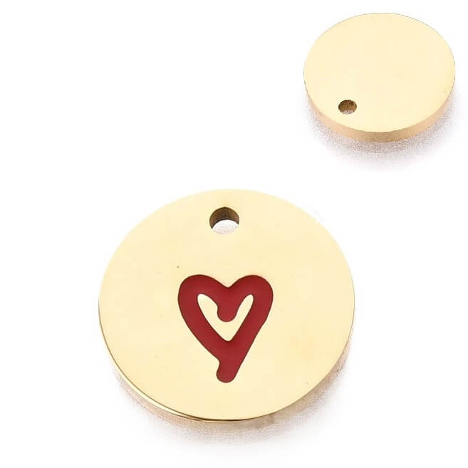 Medaillon und rotes Emaille-Herz – Edelstahl goldfarben 14 mm (1)