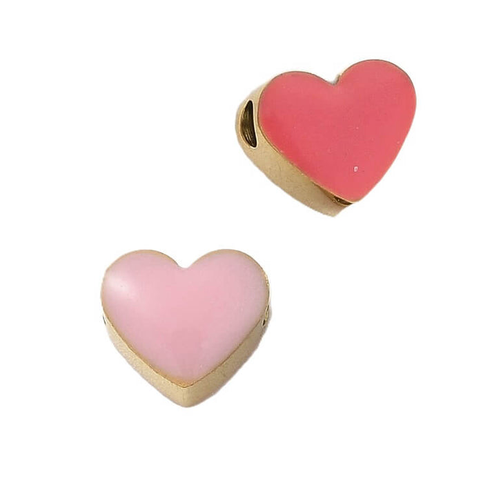 Herzperle doppelseitig rosa und fuchsia 5 mm – vergoldeter Edelstahl – Loch: 1.5 mm (1)