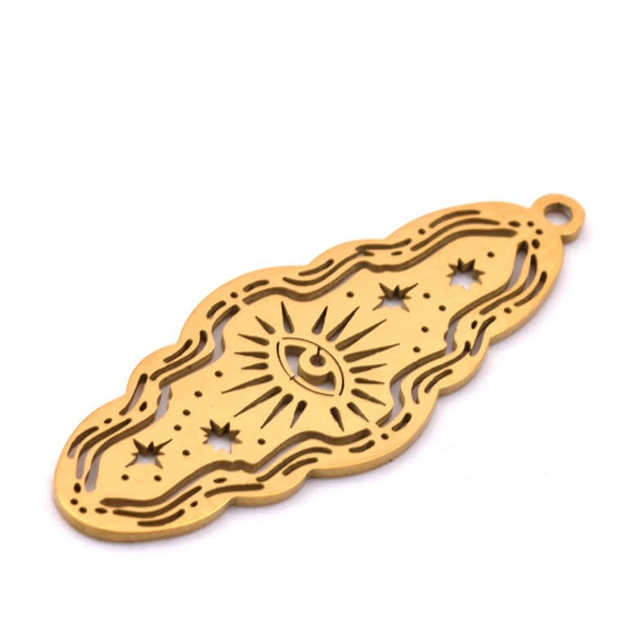 Gewellter ovaler Anhänger aus goldenem Stahl mit hohler Öse 35 x 14 mm – Loch: 1 mm (1)