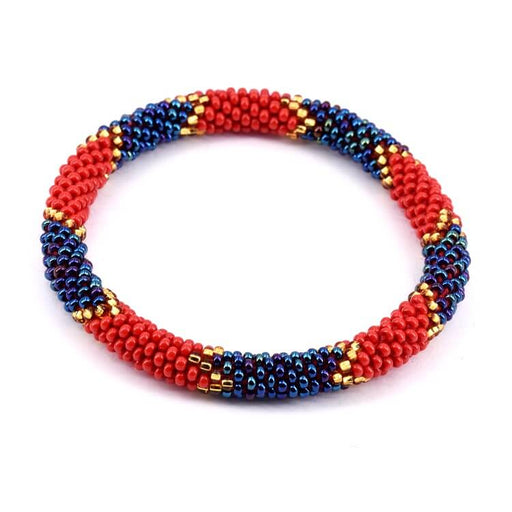 Kaufen Sie Perlen in Deutschland Nepalesischer gehäkelter Armreif, roter und blauer Chevron, 65 mm (1)