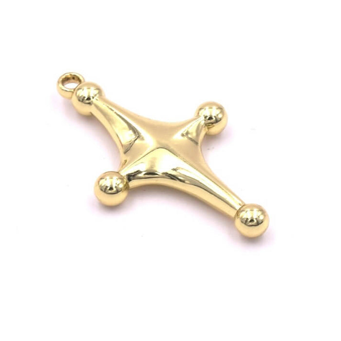 Sternkreuz-Anhänger Hellgoldenes Metall 29x17x3,5mm - Loch: 1,4mm(1)