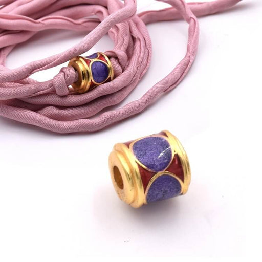 Kaufen Sie Perlen in Deutschland Zylindrische Röhrenperle, goldene Qualität, violette und rote Emaille, 9 x 9,5 mm (1)