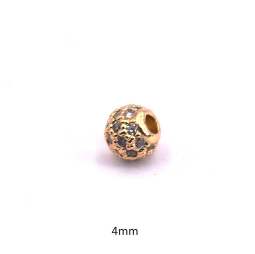 Kaufen Sie Perlen in Deutschland Runde Perle aus goldenem Messing, besetzt mit Zirkonen, 4 mm – Loch: 1,2 mm (1)