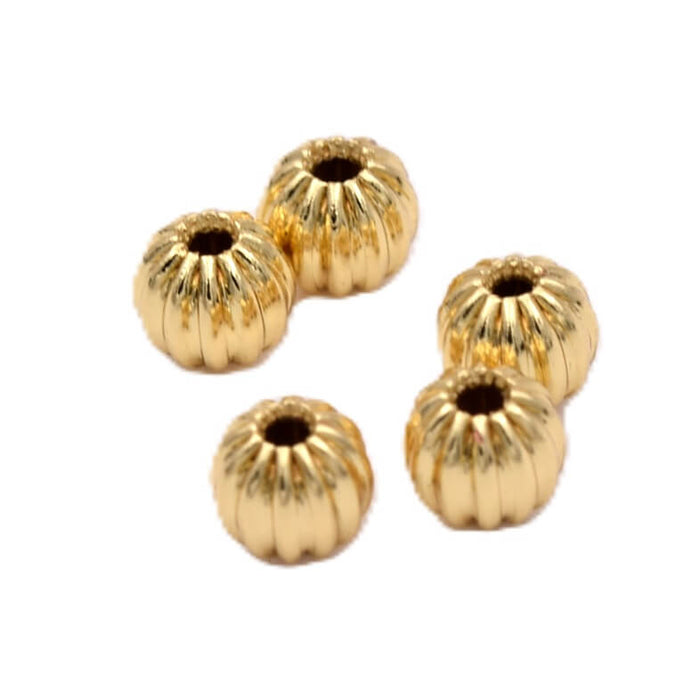 Rundperlen aus goldenem Messing geriffelt 4 mm – Loch: 1 mm (5)