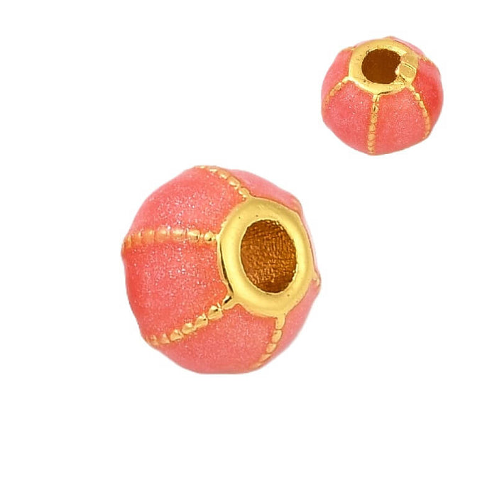 Runde Perle vergoldetes Messing und Korallenemaille – 5 x 6 mm – Loch: 1.5 mm (1)