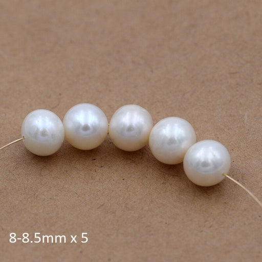 Kaufen Sie Perlen in Deutschland Weiße Popatoe-Süßwasserperle, rund, 8–8,5 mm (5)