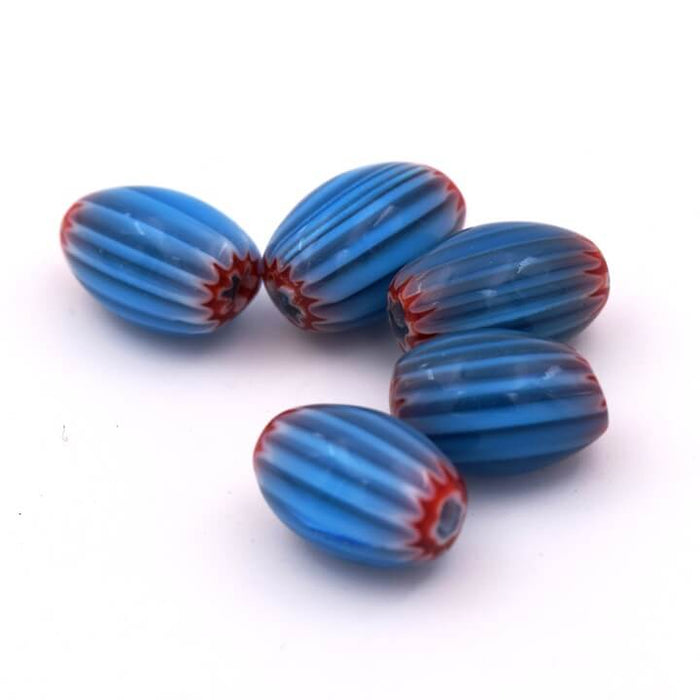 Millefiori-blaue Zylinderperlen 11–12 x 7–8 mm Loch: 1 mm (5)