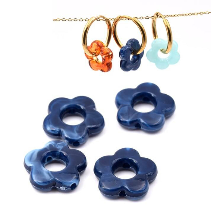 Lapislazuliblaue Harzperle, Blume, 14,5 mm, Loch: 5 mm (4)