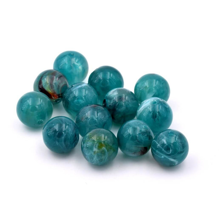 Runde blaugrüne Entenharzperle 12 mm - Loch: 1,8 mm (30)