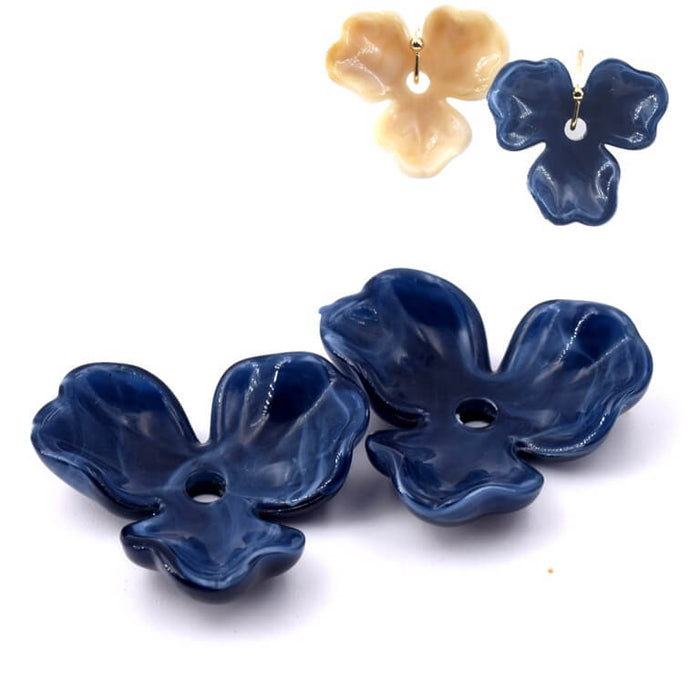 Montana-Stahlblaue Harz-Blumenperle 25 mm – Loch: 2 mm (2)