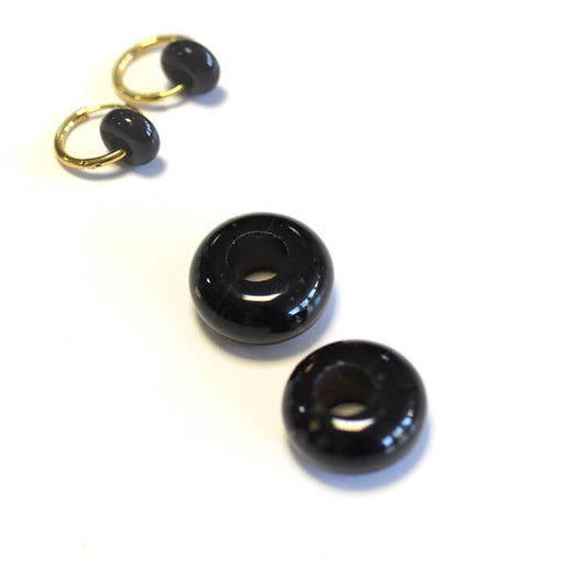 Kaufen Sie Perlen in Deutschland Schwarze Achat-Donut-Rondelle-Perlen, 10 x 4,5 mm – Loch: 4 mm (2)