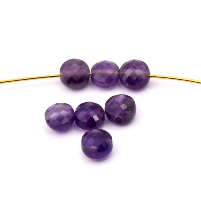 Amethyst. facettierte flache runde Perlen 6.5 x 4 mm – Loch: 0.8 mm (10)