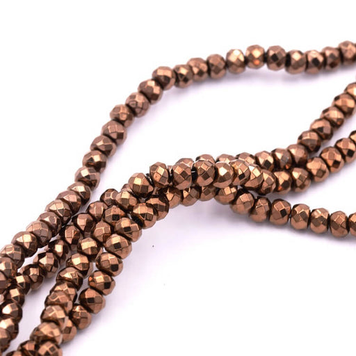 Kaufen Sie Perlen in Deutschland Facettierte Rondelle-Perle, synthetischer Hämatit, Bronze, 4 x 3 mm (1 Strang – 40 cm)