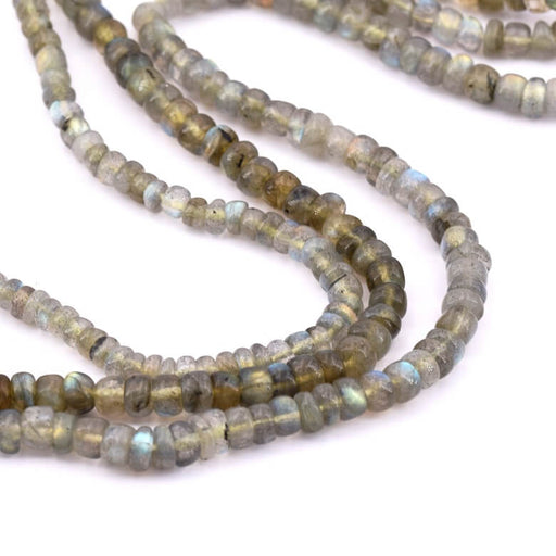 Kaufen Sie Perlen in Deutschland Labradorit-Rondellperle 4–5 x 2–4 mm – Loch: 0,5 mm (1 Strang – 33 cm)