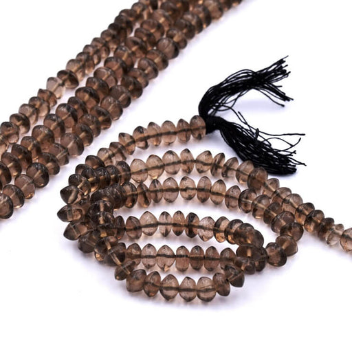 Kaufen Sie Perlen in Deutschland Rauchquarz-Knopfperle 5–6 x 3–4 mm – Loch: 0.5 mm (1 Strang – 33 cm)