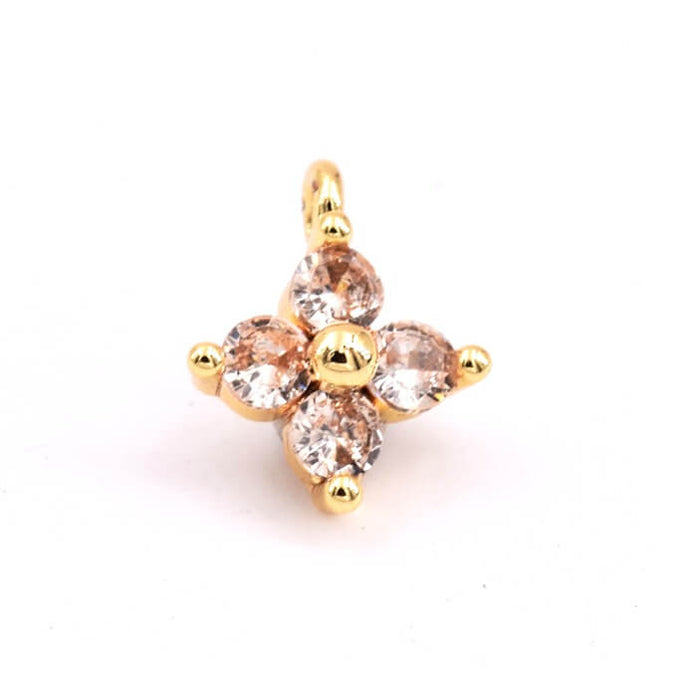 Blumenkreuz-Anhänger aus Goldmessing und goldenem Zirkonia – 8 mm – Loch: 1.2 mm (1)