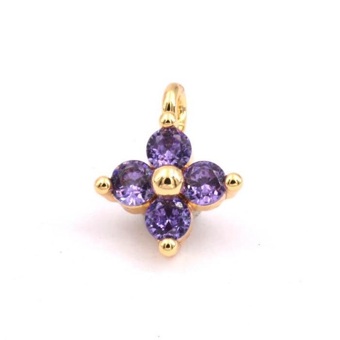 Blumenkreuz-Anhänger aus Goldmessing und violettem Zirkonia – 8 mm – Loch: 1.2 mm (1)