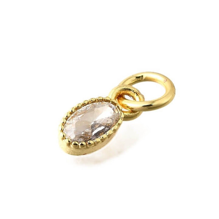 Ovaler Anhänger vergoldetes Messing und Zirkonia 6 x 4 mm – Loch: 3 mm (1)