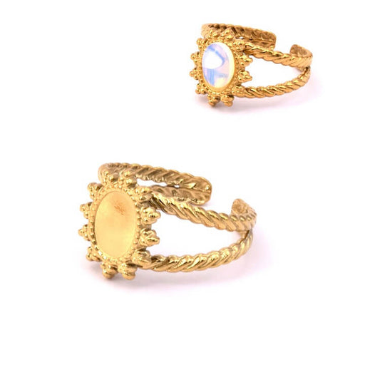 Kaufen Sie Perlen in Deutschland Ring für 8x6mm Cabochon - verstellbar - goldener Edelstahl (1)