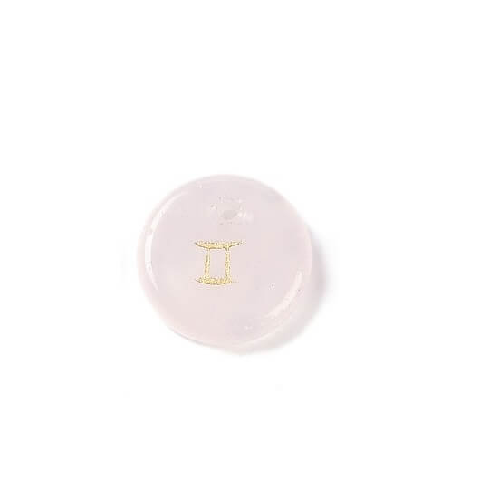 Anhänger Rosenquarz 12 mm Sternzeichen Zwillinge – Loch: 1 mm (1)