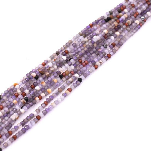 Kaufen Sie Perlen in Deutschland Facettierte Perlen Amethyst-Granat-Mix 2 mm – Loch 0.6 mm (1 Strang – 38 cm)