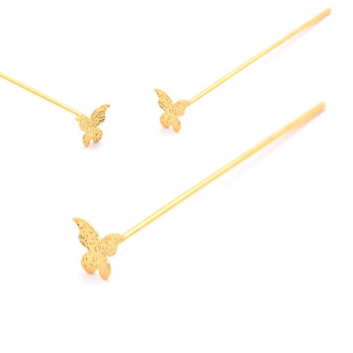 Kaufen Sie Perlen in Deutschland Nietstifte Schmetterling flach goldfarben Messing 41mm (2)