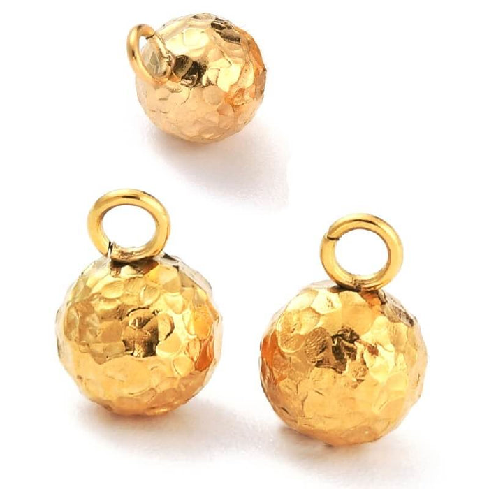 Runde Anhänger Kugel Edelstahl gehämmert Gold 6mm (2)