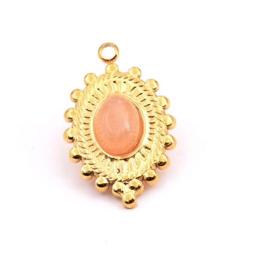 Kaufen Sie Perlen in Deutschland Anhänger Oval Gold Edelstahl - Monnstone rosa Cabochon 20x15mm (1)
