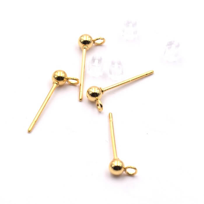 Ohrstecker Kugel Goldener Stahl 15x5x3mm und Ring und Stopper (4)