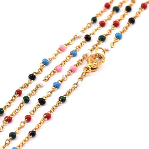 Kaufen Sie Perlen in Deutschland Kreuzkette aus Edelstahl, mit Verschluss, Mischung aus Gold und Emaille 2x1,5 mm 45 cm (1)