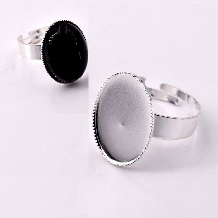 Ring für Cabochon Silber Edelstahl - Ovaler Cabochon 18x13mm -verstellbar (1)
