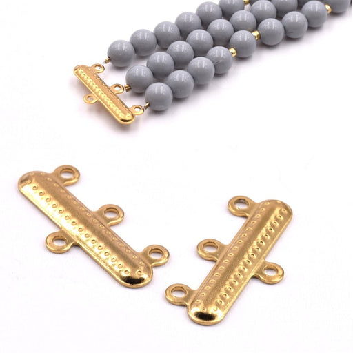Kaufen Sie Perlen in Deutschland Verschluss Endkappe Edelstahl Gold 3 Reihen 20x10mm (2)