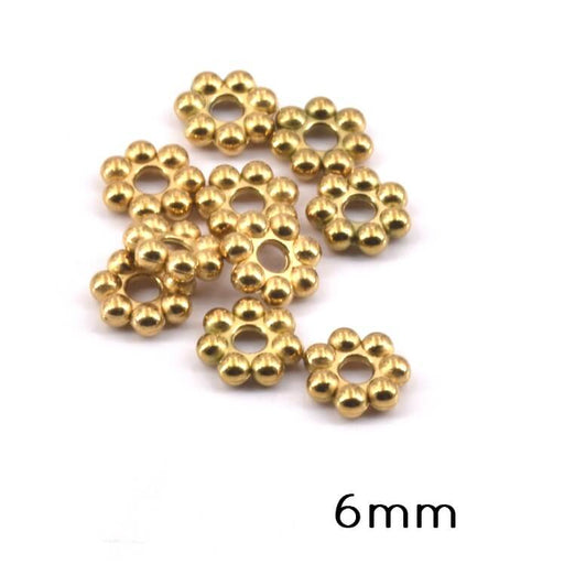 Kaufen Sie Perlen in Deutschland Heishi-Perlen-Abstandshalter, Blume, goldfarbener Stahl, 6 x 2 mm – Loch: 1,6 mm (10)