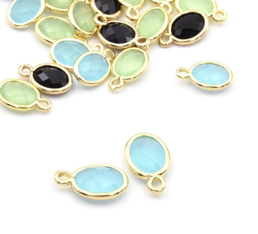 Kaufen Sie Perlen in Deutschland Glasanhänger 9x6mm Oval Messing Gold - Milky Peridot (1)