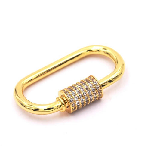 Kaufen Sie Perlen in Deutschland Ovaler Anhänger mit Zirkonia-Verbindungsmutter Gold Farbe 27x15x2mm (1)