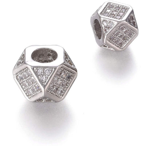 Facettiertes Polygon Perlen mit Zirkonen platiniert Qualität 6,5 mm (1)