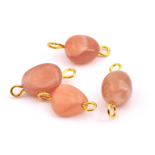 Kaufen Sie Perlen in Deutschland Mondstein rosa Perlenverbinder - 11 x 8 mm mit hochwertigem Golddraht (4)