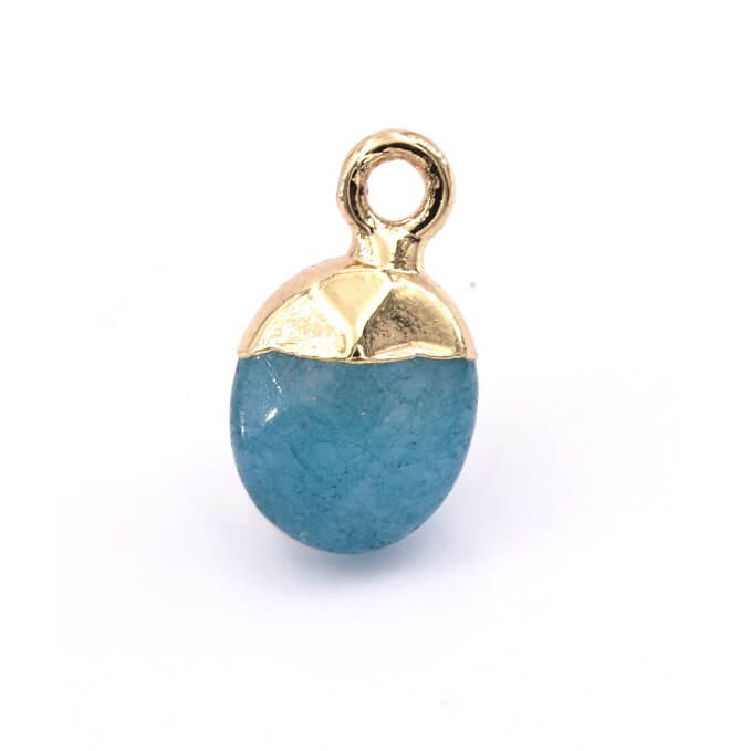 Kleiner Anhänger grün-blau gefärbte Jade mit goldenem Metallhaken -10 mm (1)