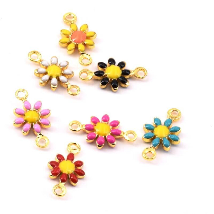 Gänseblümchen-Blumen Verbinder Mix Emaille Goldenes Messing 7 mm (7)