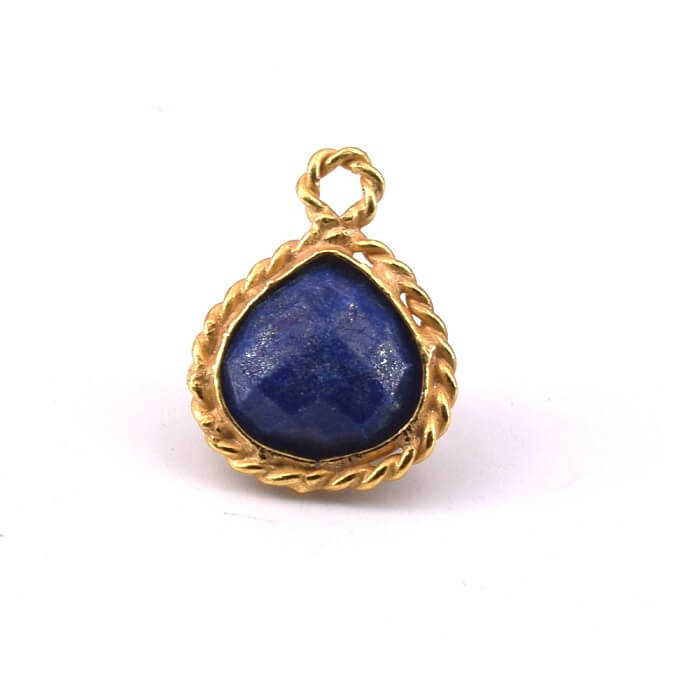 Facettierter Tropfen Anhänger Lapislazuli Set Messing Vergoldet Feingold 11x11mm (1)