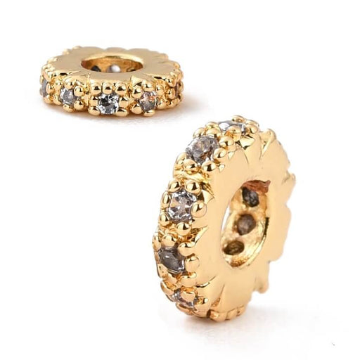 Kaufen Sie Perlen in Deutschland Heishi Rondelle Perlen mit Zirkon, goldene Messingqualität - 6 x 1,5 mm (1)