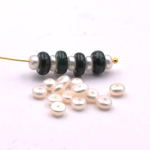 Kaufen Sie Perlen in Deutschland Süßwasserperlen Heishi Rondelle Weiß 4x2mm (15)