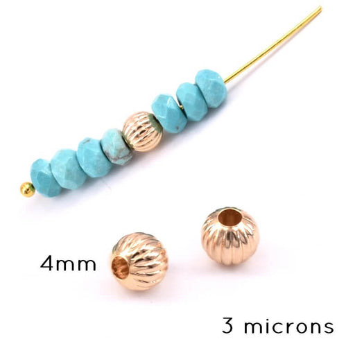 Kaufen Sie Perlen in Deutschland Runde Perlen gestreift vergoldet 3 Mikron 4 mm - Loch: 1 mm (2)