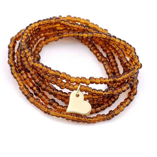 Kaufen Sie Perlen in Deutschland Lange Halskette Armband Rocailles Topas auf Gummizug - Goldenes Herz 10x11mm (1)